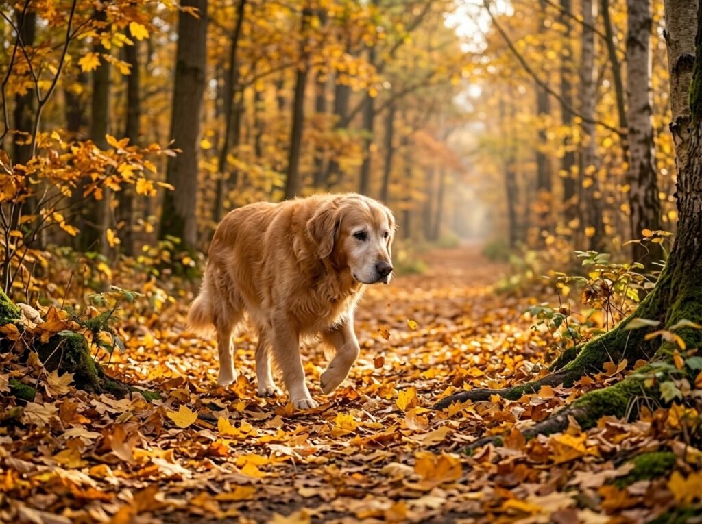 golden retriever walking autumn … 202608040003